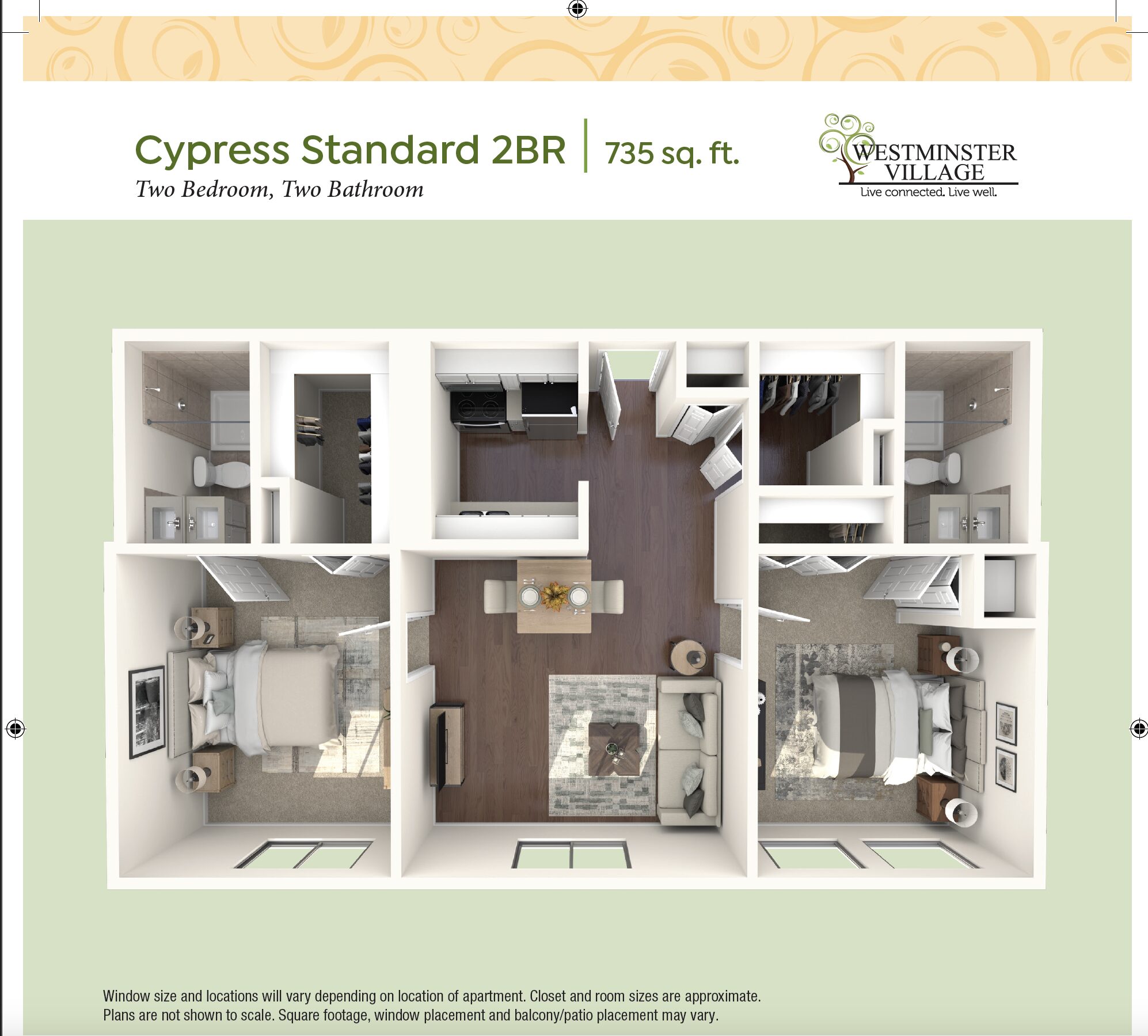 Assited Living Cypress Standard 2BR Floorplan